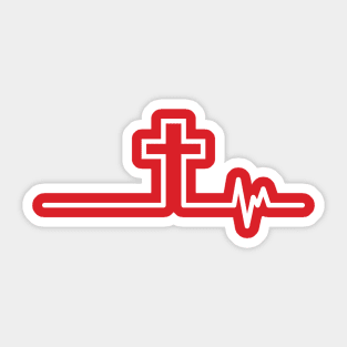 Cross Heartbeat 2 White - Finding Jesus Sticker